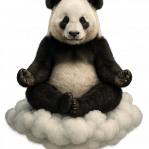 Panda meditating on a cloud – peace over pressure