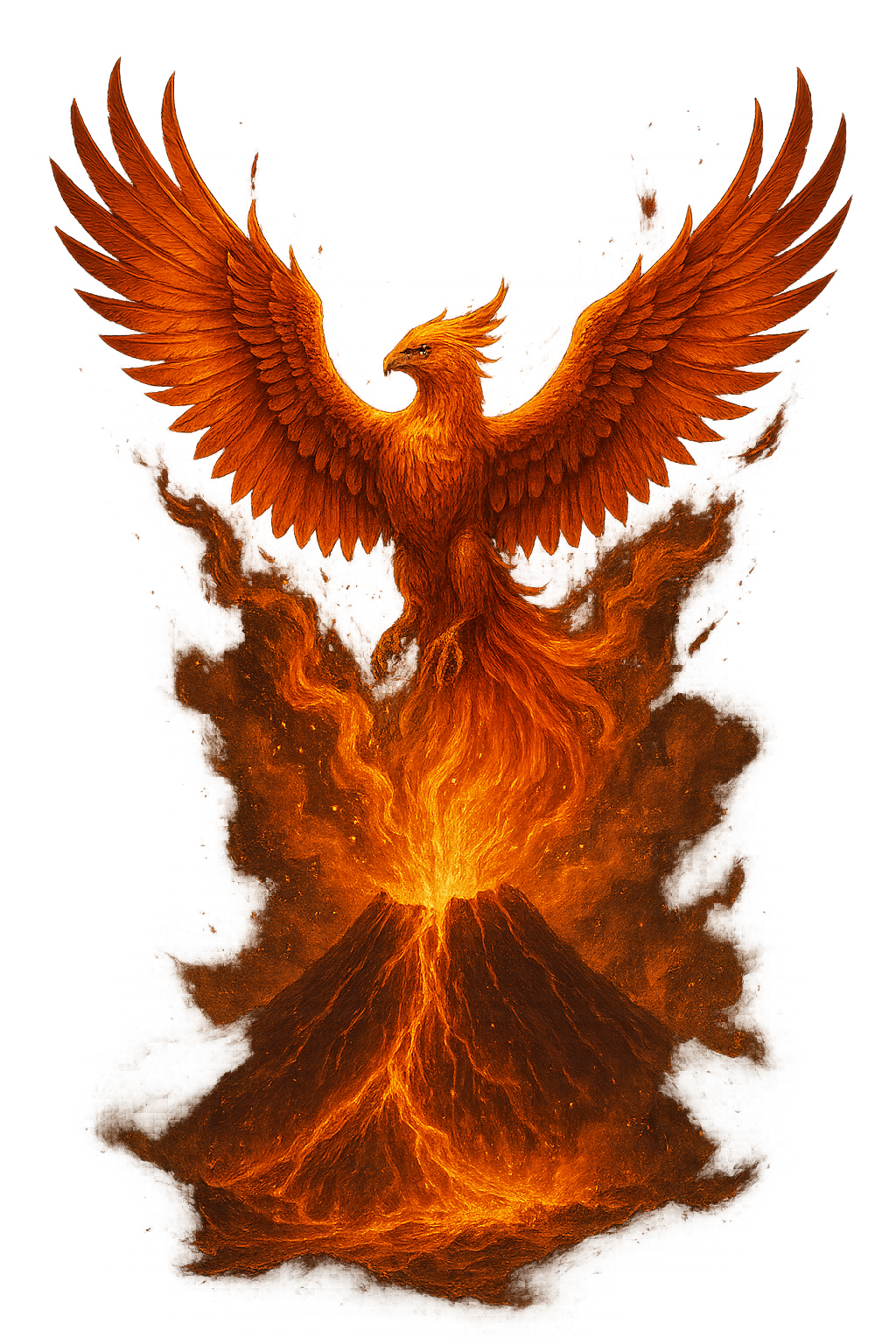 мощна птица феникс излиза от активен вулкан