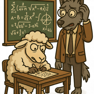 AI Art: Овца в класна стая, решава сложен матема