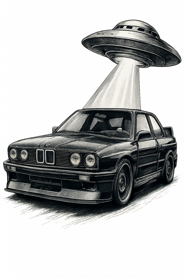 add alien ship next to the car