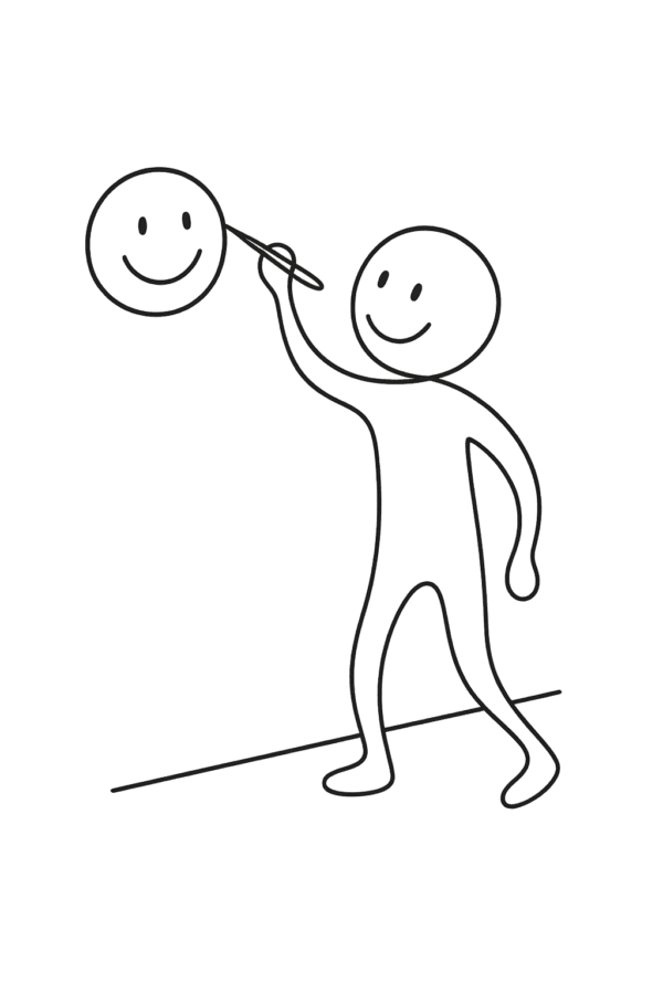 усмихнато човече рисува усмихнато човече на стената с четка