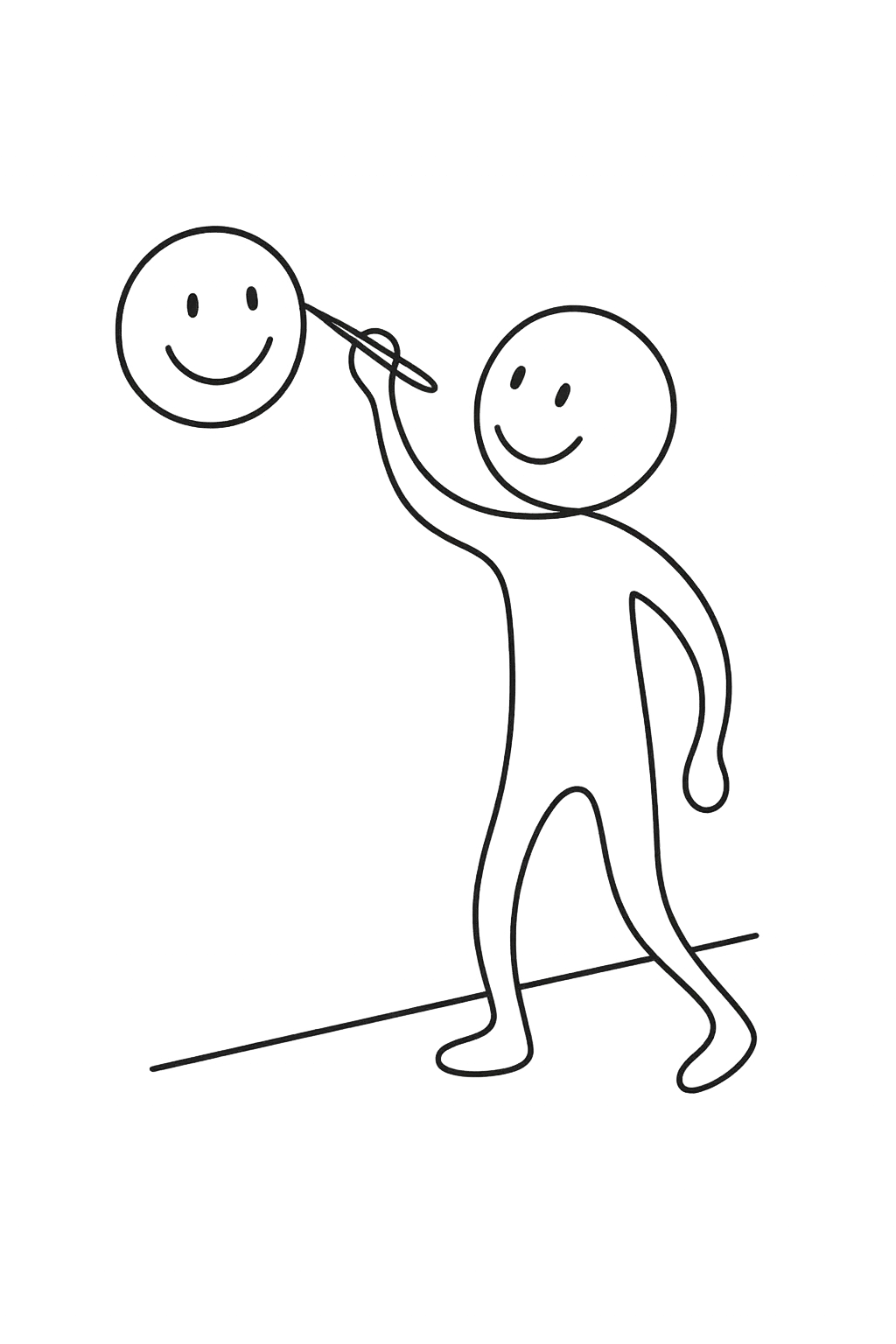 усмихнато човече рисува усмихнато човече на стената с четка